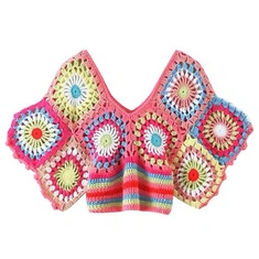 Felgekleurde haak v - nek crop top