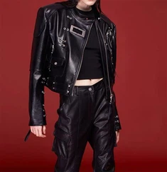 Cool Black kant - omhoog leren jasje gecombineerd